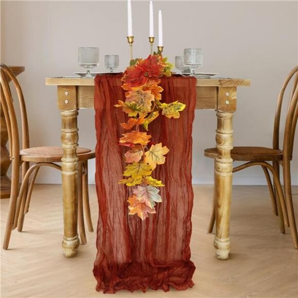 Fall Table Runner, 10FT Thanksgiving Cheesecloth Table Runner 35*120inch - Picture 4 of 7